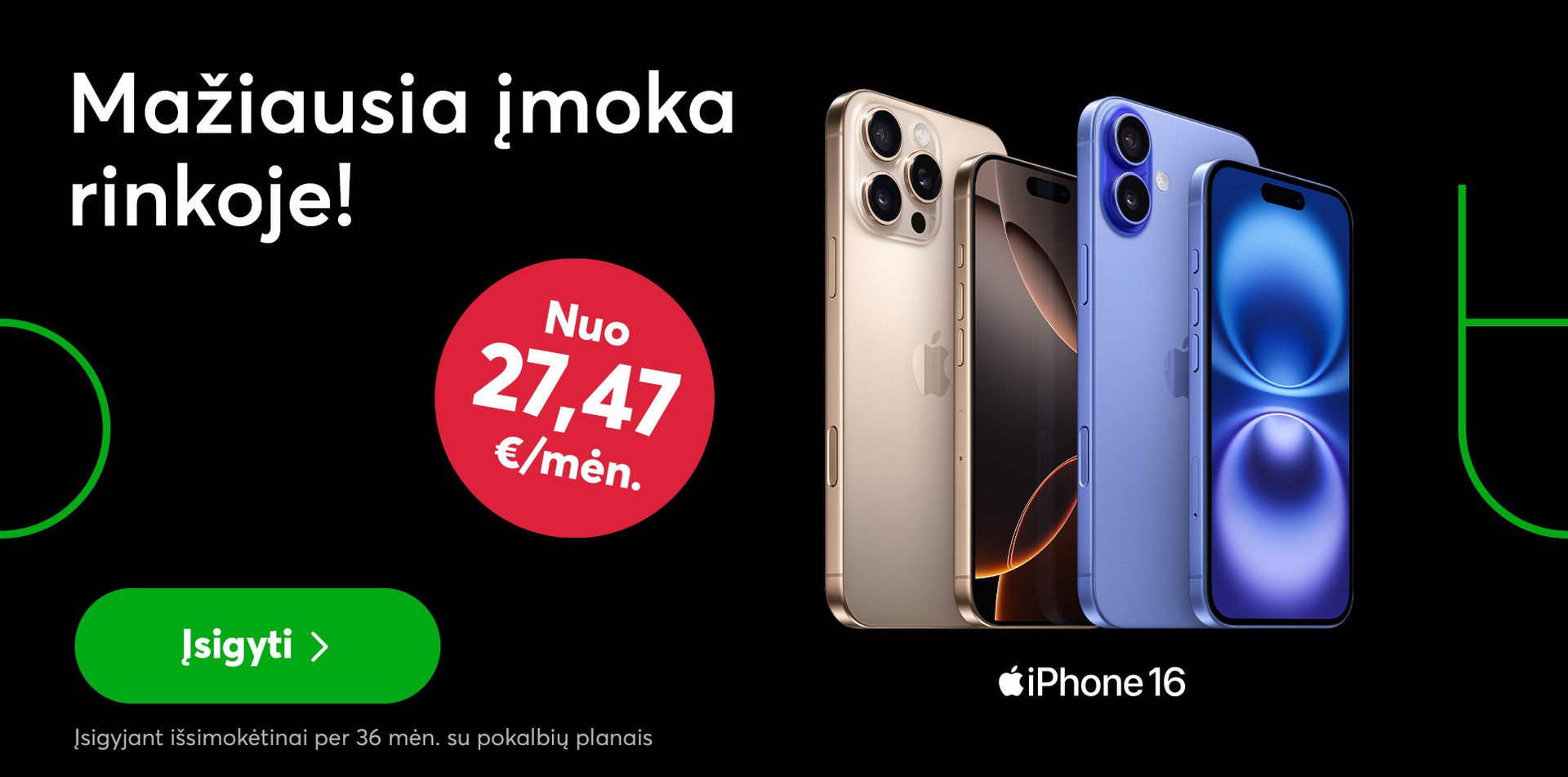 Mažiausia įmoka rinkoje iPhone 16 telefonams - vos nuo 27,47 eurų per mėnesį