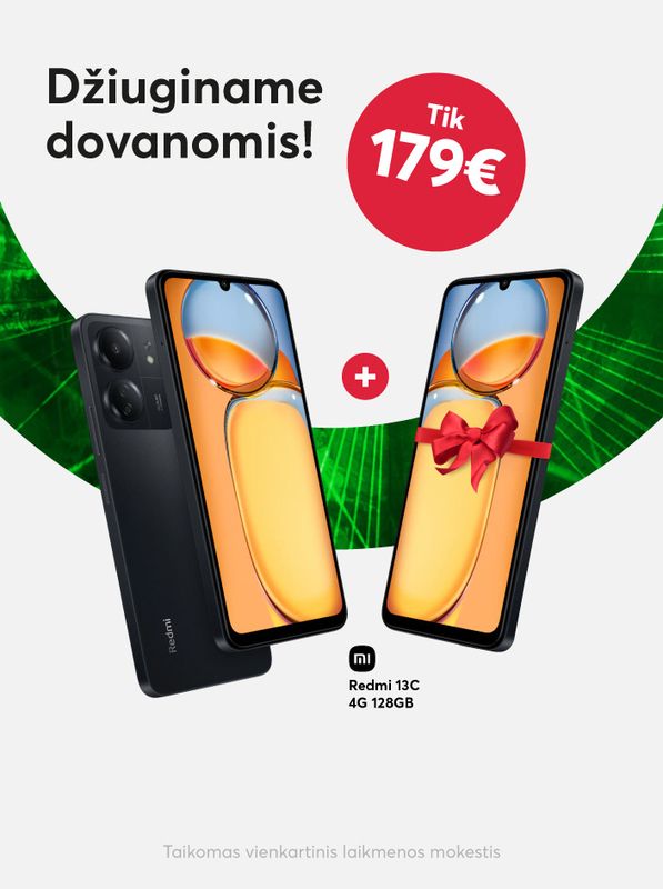 Džiuginame dovanomis - perkant Xiaomi Redmi 13C, antras telefonas dovanų!