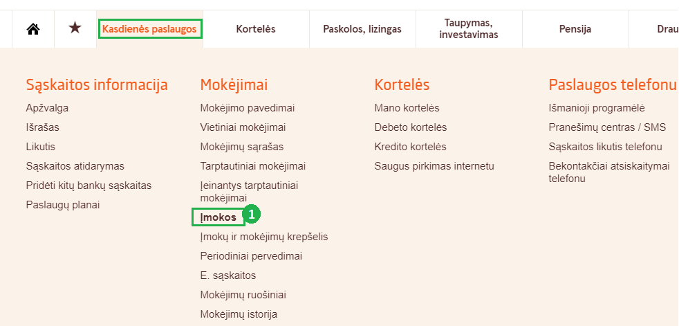 Pirmojo žingsnio Swedbank sistemoje ekrano vaizdas